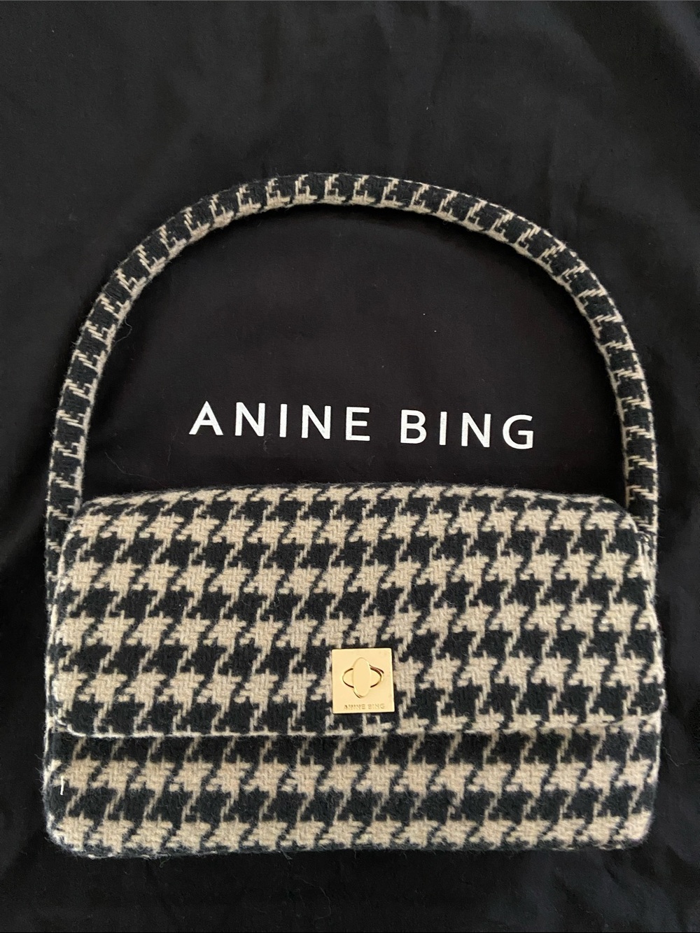 Anine Bing Nico Houndstooth Shoulder Bag with Gold Hardware